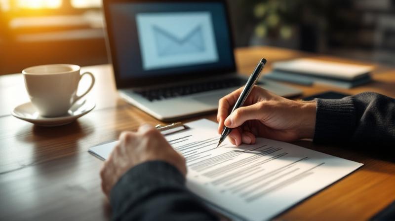 Arbeitnehmer füllt am Schreibtisch einen Antrag auf Bildungsurlaub aus