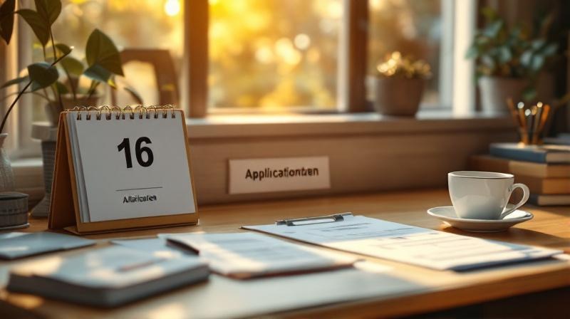 Entlassungsurkunde neben einem Kalender und Bewerbungsunterlagen auf einem Schreibtisch