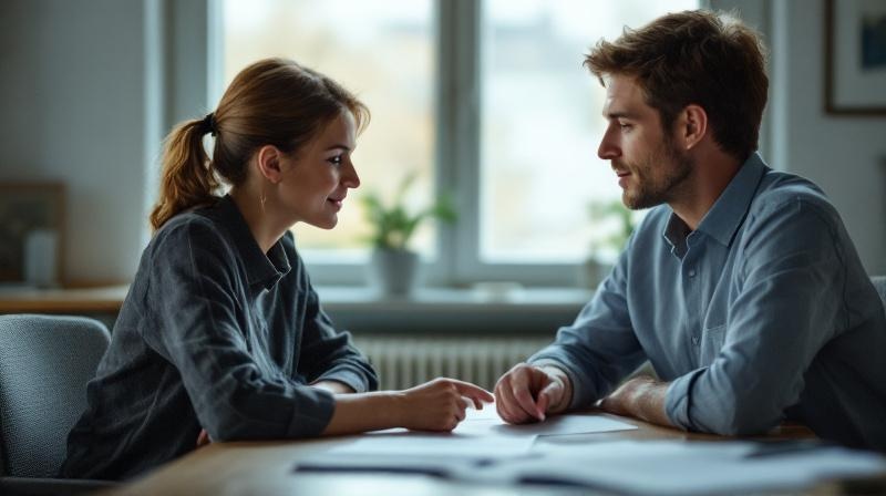 Frau sitzt am Schreibtisch gegenüber einer Jobcenter-Mitarbeiterin und bespricht einen Plan