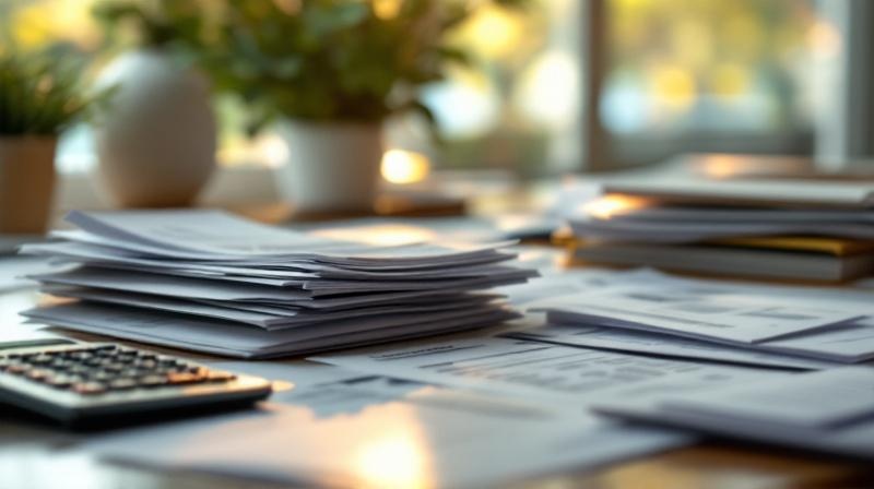 Belege, Fahrtkosten-Quittungen und Kursunterlagen geordnet auf einem Schreibtisch